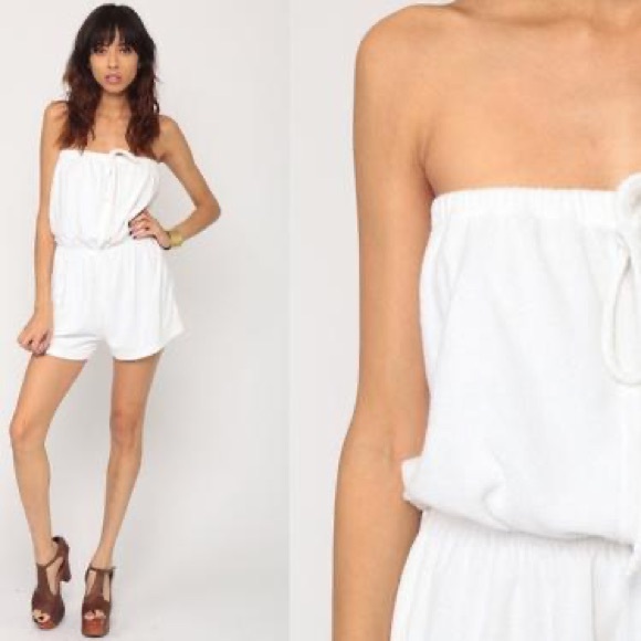 Express White Cotton-Blend Sleeveless Summer Romper w/Drawstring & Pockets XS - Picture 1 of 11